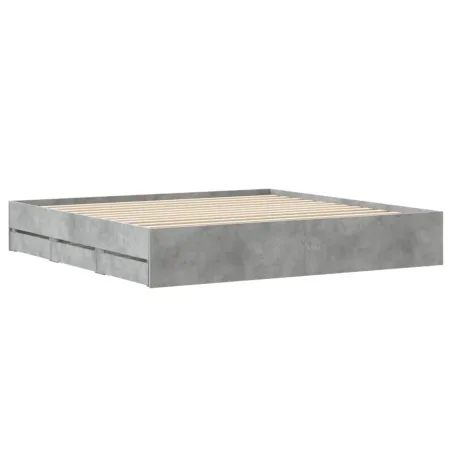 Cadre de lit avec tiroirs sans matelas gris béton 160x200 cm