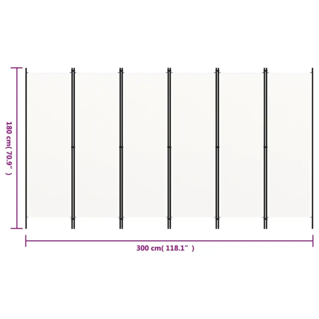 Cloison de séparation 6 panneaux Blanc 300x180 cm