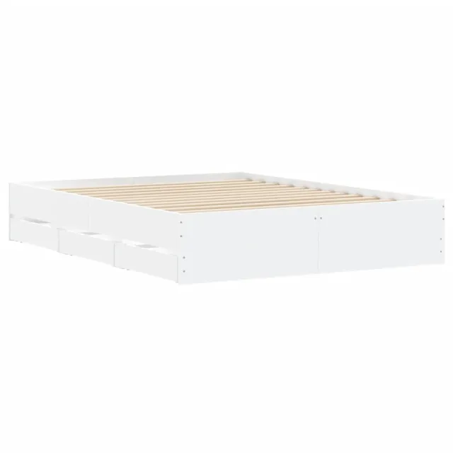 Cadre de lit avec tiroirs sans matelas blanc 140x190 cm
