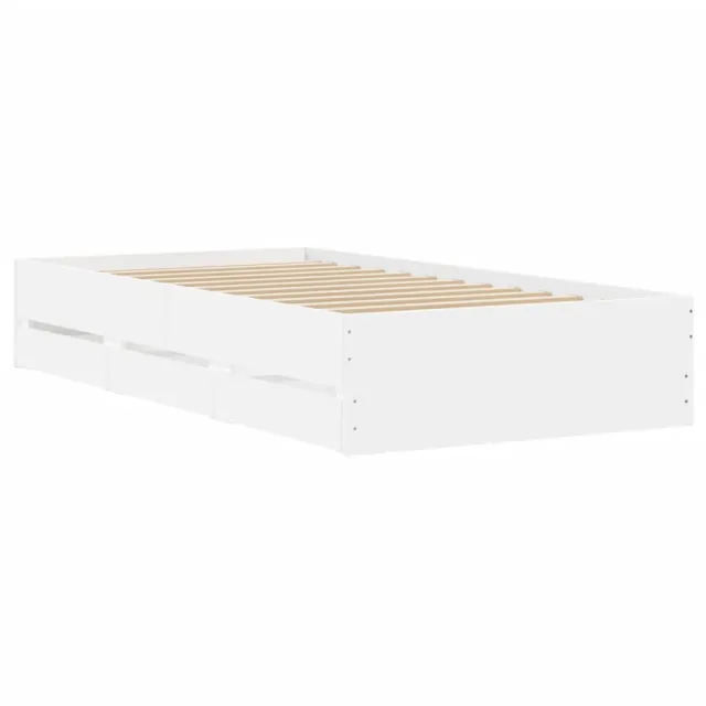 Cadre de lit avec tiroirs sans matelas blanc 75x190 cm
