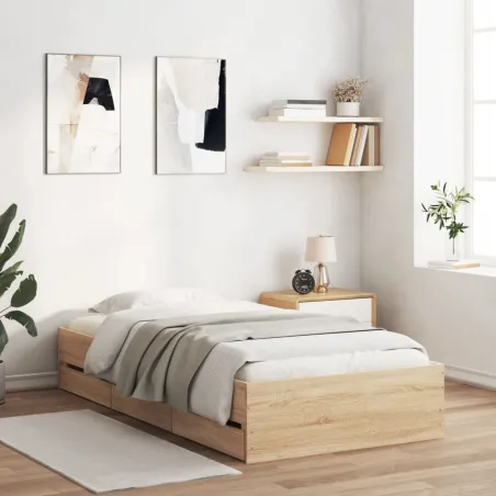 Cadre de lit avec tiroirs sans matelas chêne sonoma 75x190 cm