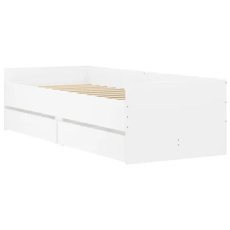 Cadre de lit avec tiroirs sans matelas blanc 100x200 cm