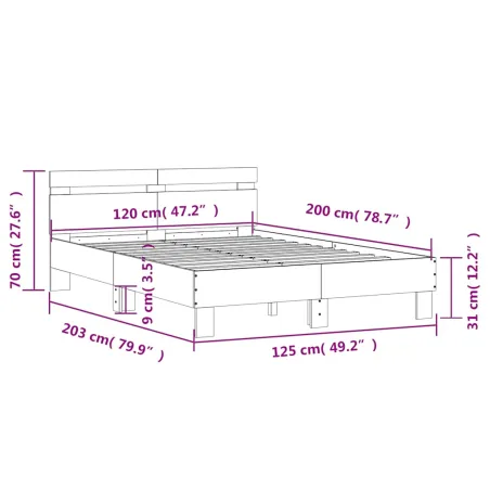 Cadre de lit sans matelas gris béton 120x200 cm