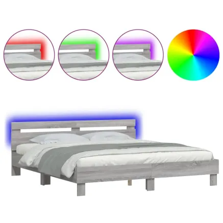 Cadre de lit avec LED sans matelas sonoma gris 200x200 cm 2