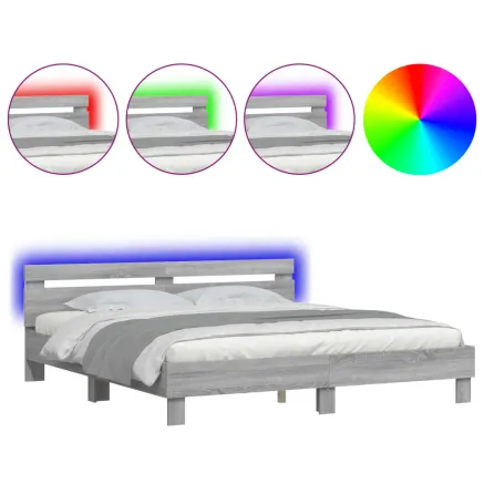 Cadre de lit avec LED sans matelas sonoma gris 160x200 cm 2