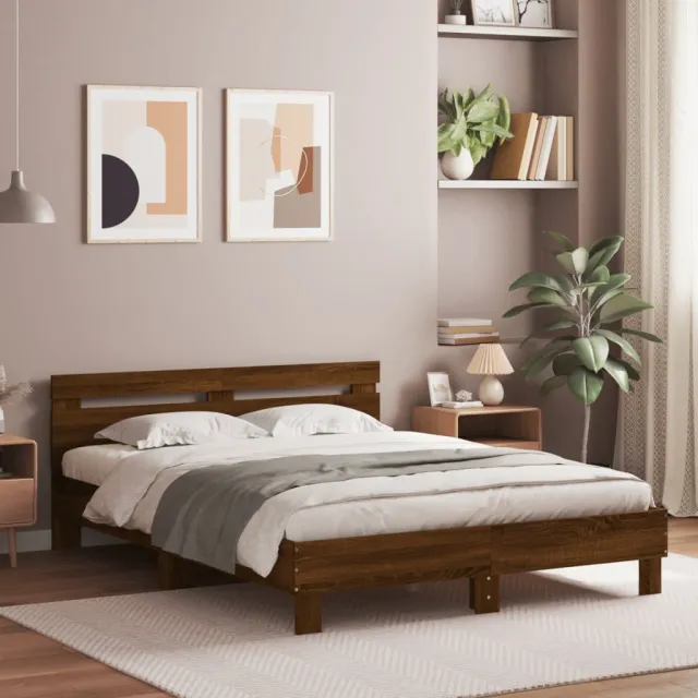 Cadre de lit avec LED sans matelas chêne marron 150x200 cm