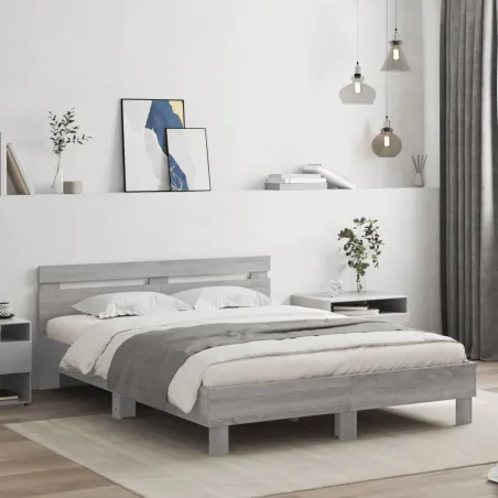 Cadre de lit avec LED sans matelas sonoma gris 140x200 cm