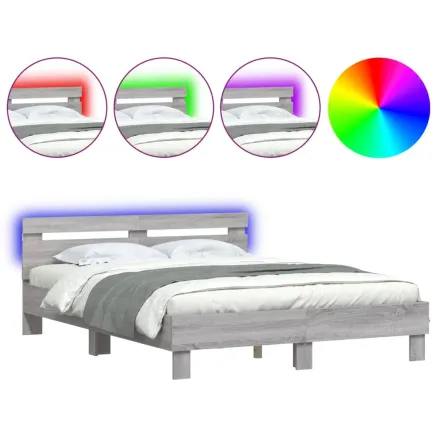 Cadre de lit avec LED sans matelas sonoma gris 140x190 cm 2