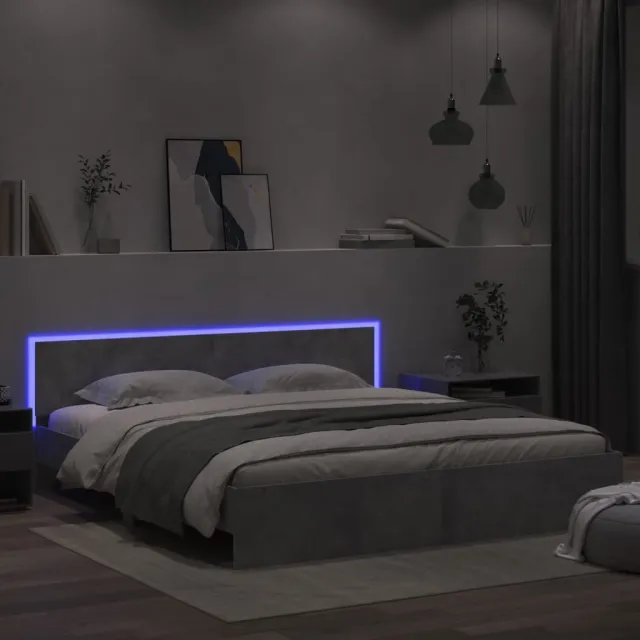 Cadre de lit avec LED sans matelas gris béton 200x200 cm