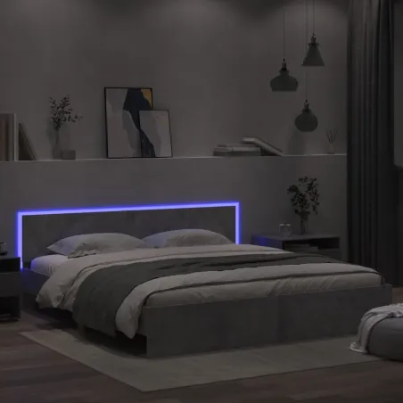 Cadre de lit avec LED sans matelas gris béton 200x200 cm