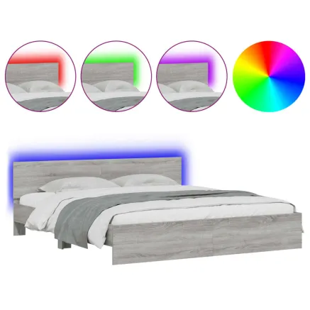 Cadre de lit avec LED sans matelas sonoma gris 180x200 cm 2