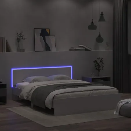 Cadre de lit avec LED sans matelas blanc 150x200 cm