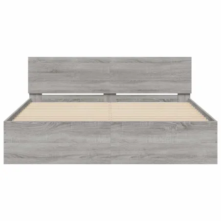 Cadre de lit avec tête de lit et LED sonoma gris 150x200 cm