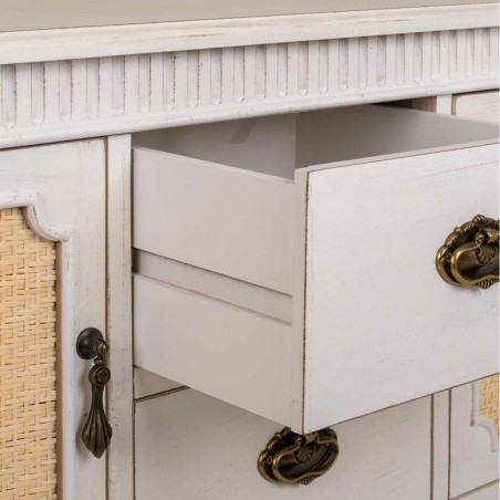 Sideboard Alexandra House Living White Rattan Fir wood 36 x 82 x 108 c