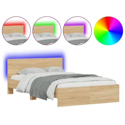 Cadre de lit avec LED sans matelas chêne sonoma 135x190 cm 2