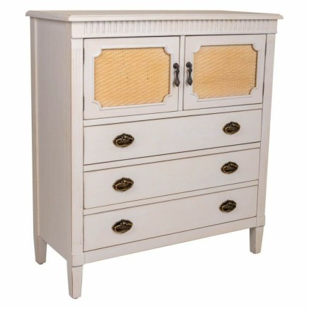 Cassettiera Alexandra House Living Bianco Rattan Legno di abete Legno