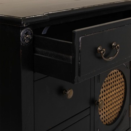 Chest of drawers Alexandra House Living Black Rattan Fir wood MDF Wood