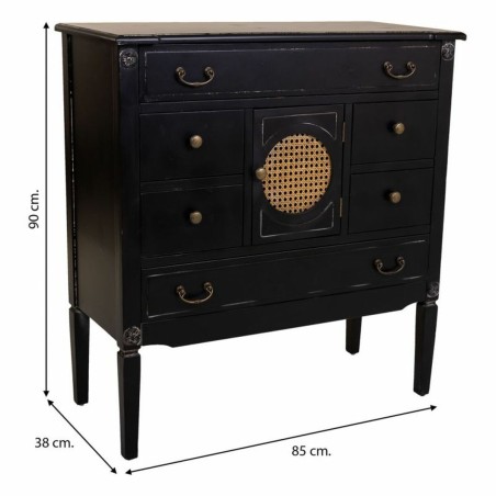 Chest of drawers Alexandra House Living Black Rattan Fir wood MDF Wood