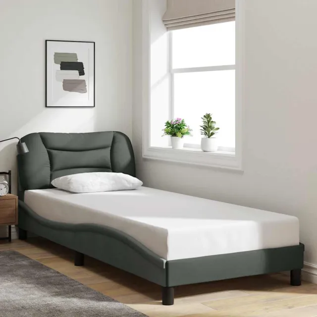 Cadre de lit sans matelas Hvar gris foncé 90x190 cm tissu