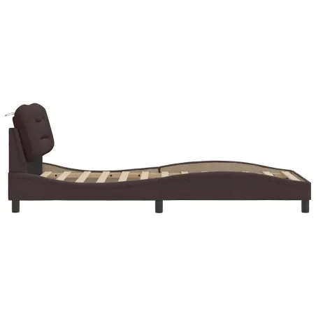 Cadre de lit sans matelas Hvar marron foncé 90x190 cm tissu