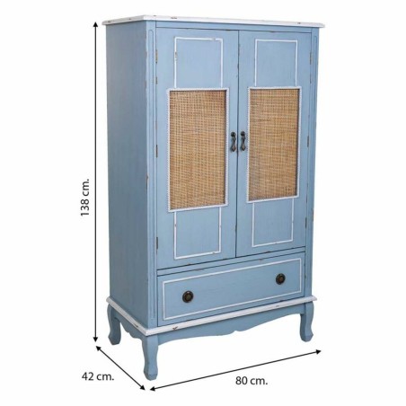 Kast Alexandra House Living Blauw Rotan Sparrenhout Hout MDF 42 x 138