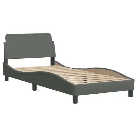 Cadre de lit sans matelas Hvar gris foncé 90x200 cm tissu