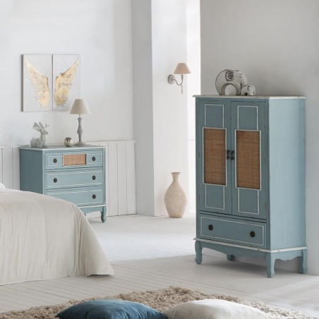 Cupboard Alexandra House Living Blue Rattan Fir wood MDF Wood 42 x 138