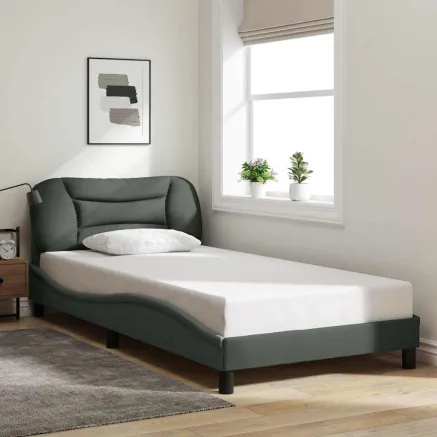Cadre de lit sans matelas Hvar gris foncé 100x200 cm tissu