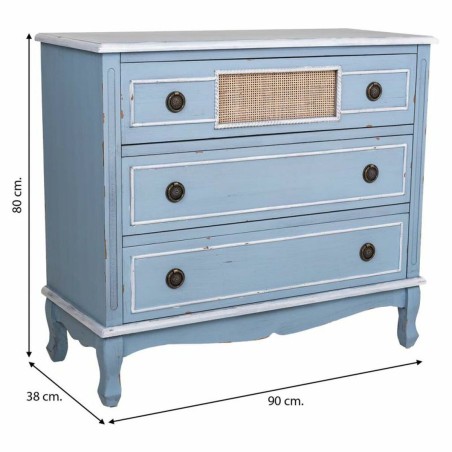 Cassettiera Alexandra House Living Azzurro Rattan Legno di abete Legno