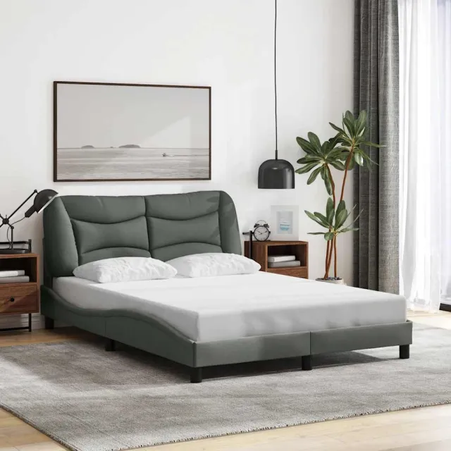 Cadre de lit sans matelas Hvar gris foncé 140x190 cm tissu
