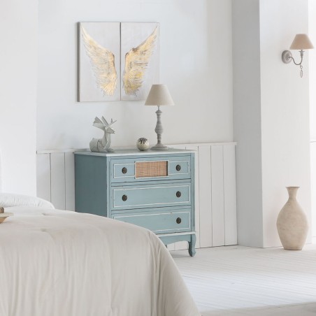 Cassettiera Alexandra House Living Azzurro Rattan Legno di abete Legno
