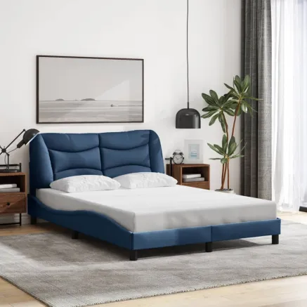 Cadre de lit sans matelas Hvar bleu 140x190 cm tissu
