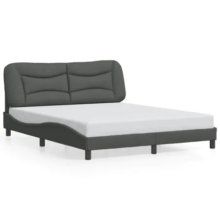 Cadre de lit sans matelas Hvar gris foncé 160x200 cm tissu