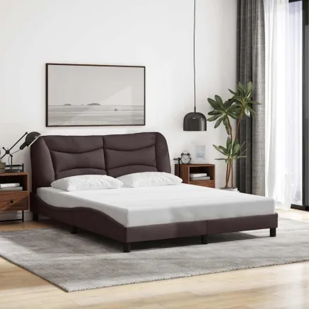 Cadre de lit sans matelas Hvar marron foncé 160x200 cm tissu