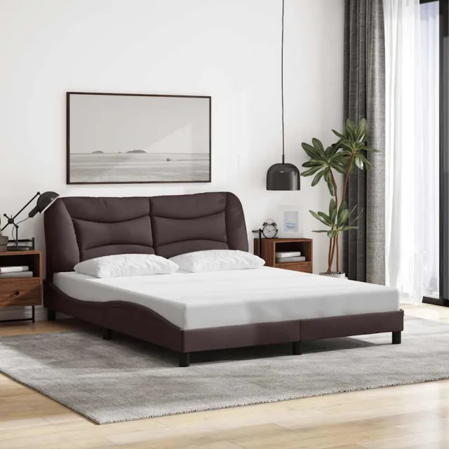 Cadre de lit sans matelas Hvar marron foncé 160x200 cm tissu