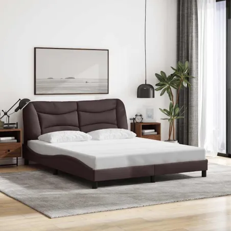 Cadre de lit sans matelas Hvar marron foncé 160x200 cm tissu