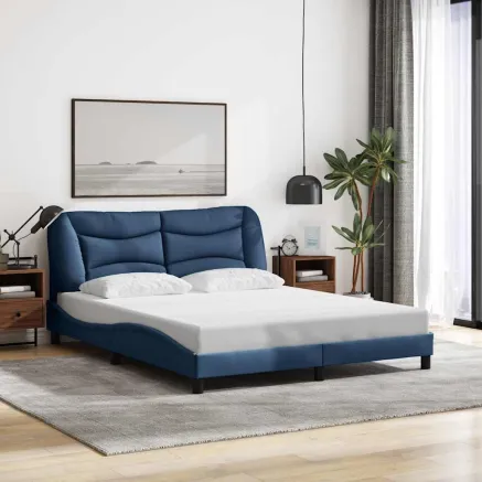 Cadre de lit sans matelas Hvar bleu 160x200 cm tissu