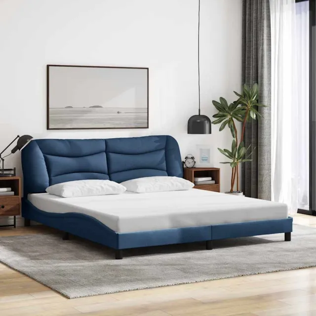 Cadre de lit sans matelas Hvar bleu 180x200 cm tissu