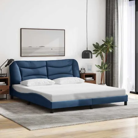 Cadre de lit sans matelas Hvar bleu 180x200 cm tissu