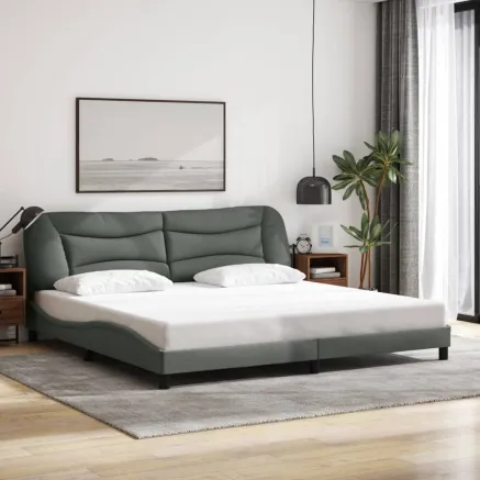 Cadre de lit sans matelas Hvar gris foncé 200x200 cm tissu