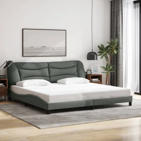 Cadre de lit sans matelas Hvar gris foncé 200x200 cm tissu