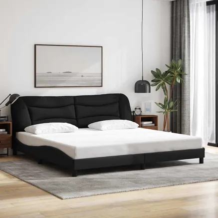 Cadre de lit sans matelas Hvar noir 200x200 cm tissu
