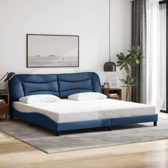 Cadre de lit sans matelas Hvar bleu 200x200 cm tissu