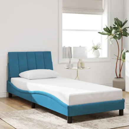 Cadre de lit sans matelas Hanko bleu 80x200 cm velours