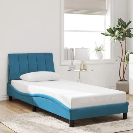 Cadre de lit sans matelas Hanko bleu 80x200 cm velours