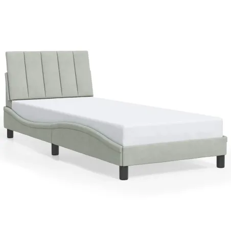 Cadre de lit sans matelas Hanko gris clair 90x190 cm velours