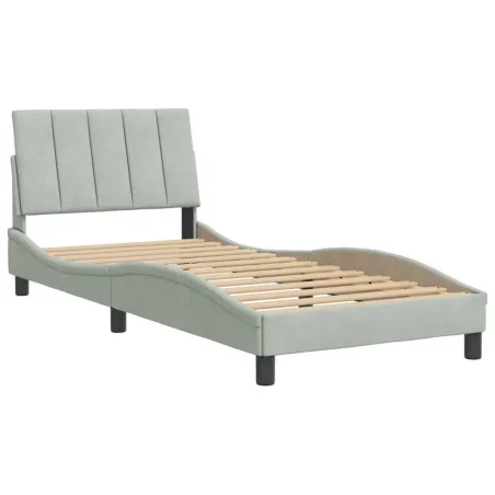 Cadre de lit sans matelas Hanko gris clair 90x190 cm velours