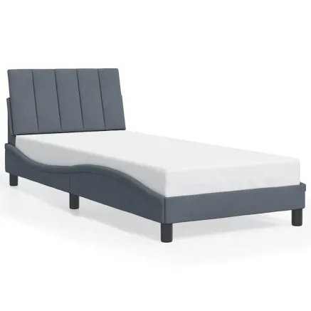 Cadre de lit sans matelas Hanko gris foncé 90x190 cm velours 2