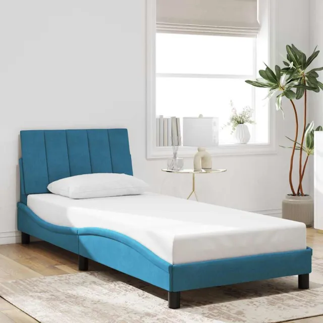 Cadre de lit sans matelas Hanko bleu 90x190 cm velours