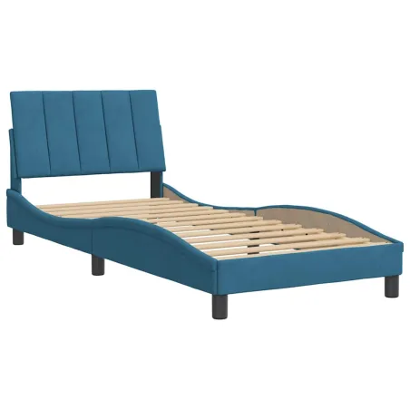 Cadre de lit sans matelas Hanko bleu 90x190 cm velours